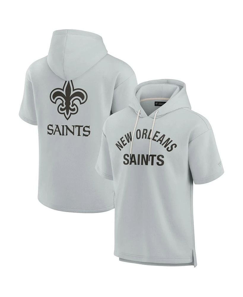 Fanatics Signature Men's and Women's Gray New Orleans Saints Elements Super Soft Fleece Short Sleeve Pullover Hoodie