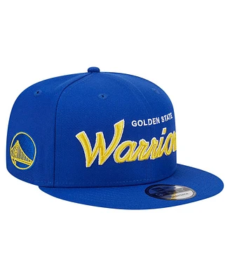 New Era Men's Royal Golden State Warriors Evergreen Script Side Patch 9FIFTY Snapback Hat