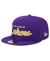 New Era Men's Purple Los Angeles Lakers Evergreen Script Side Patch 9FIFTY Snapback Hat