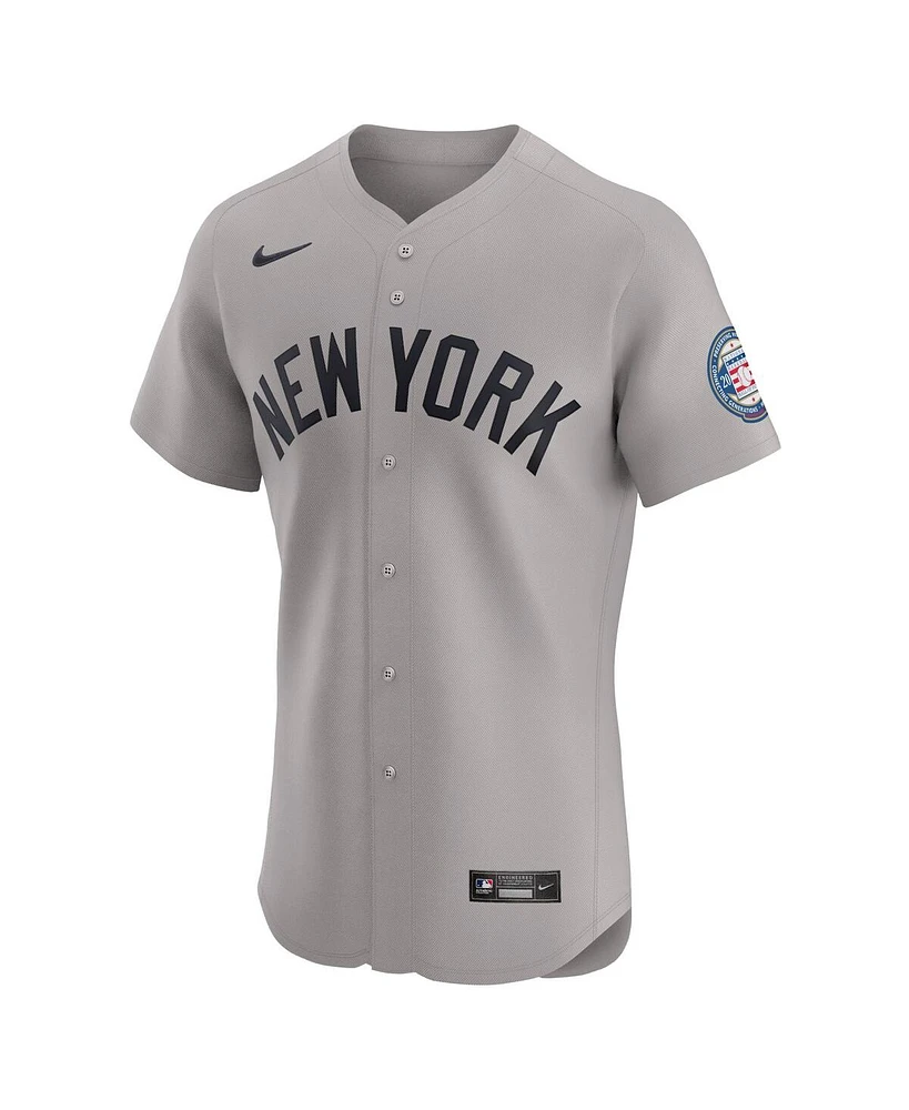 Nike Men's Derek Jeter Gray New York Yankees Road 2020 Hall of Fame Induction Patch Elite Player Jersey