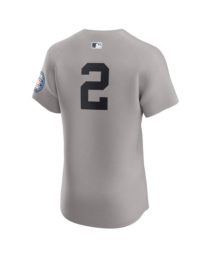 Nike Men's Derek Jeter Gray New York Yankees Road 2020 Hall of Fame Induction Patch Elite Player Jersey