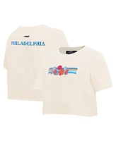 Pro Standard Women's Cream Philadelphia 76ers Retro Striper Sj Cropped Boxy T-Shirt