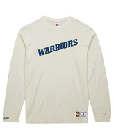 Mitchell & Ness Men's Cream Golden State Warriors Hardwood Classics vintage - like Long Sleeve T-Shirt