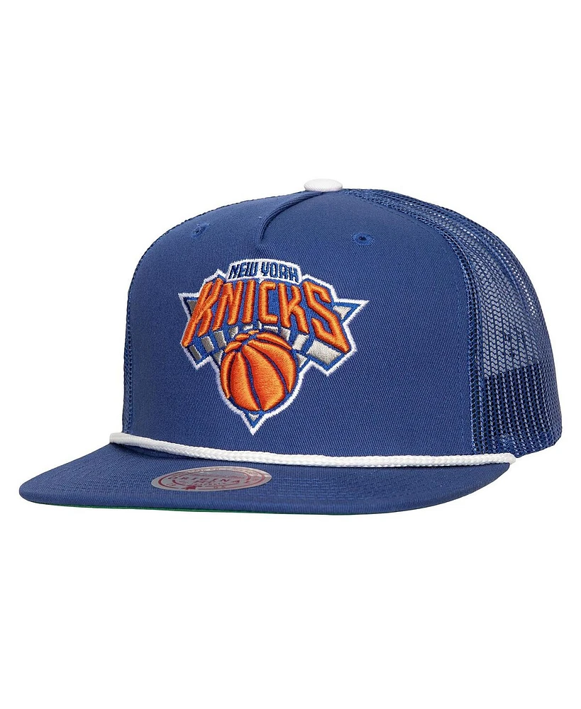 Mitchell & Ness Men's Blue New York Knicks Roper Mesh back Trucker Snapback Hat