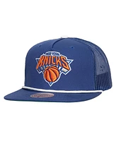 Mitchell & Ness Men's Blue New York Knicks Roper Mesh back Trucker Snapback Hat