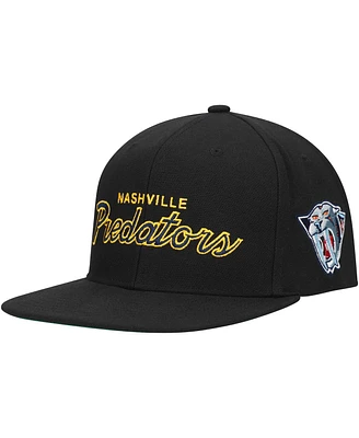 Mitchell & Ness Men's Black Nashville Predators Core Team Script 2.0 Snapback Hat