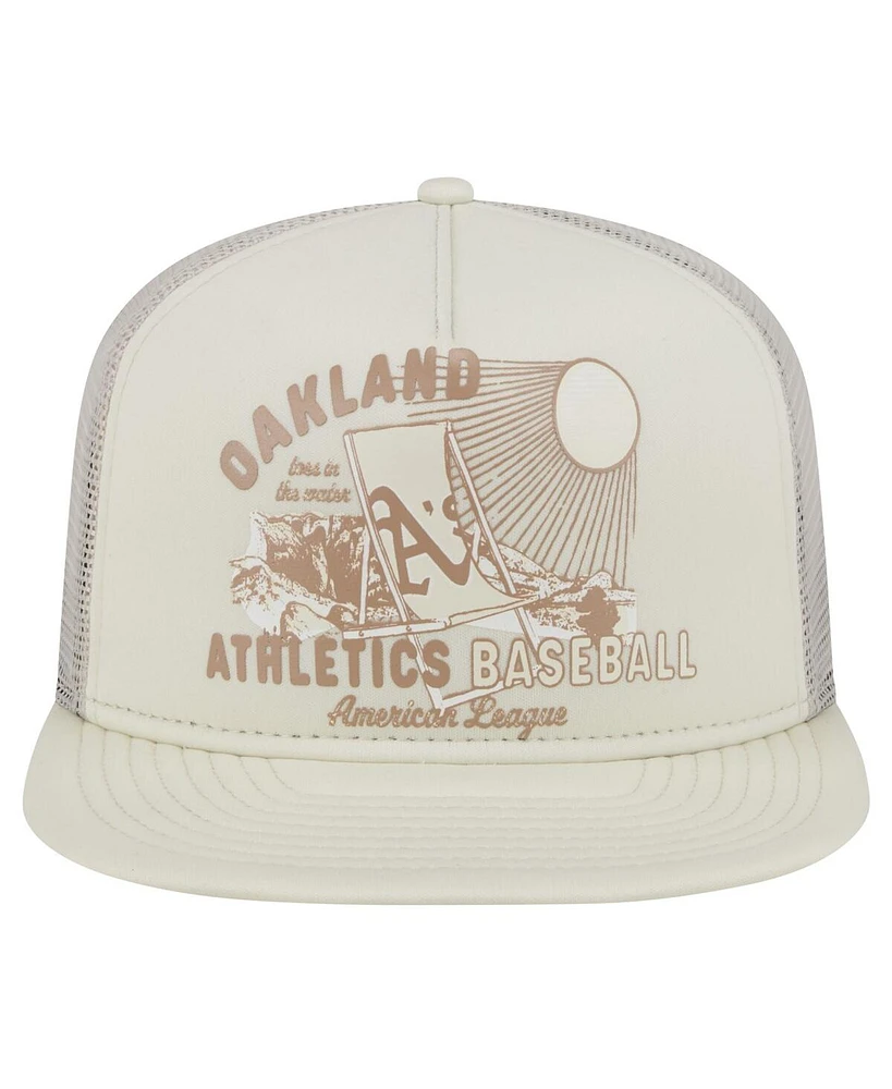 New Era Men's Khaki Oakland Athletics Almost Friday A-Frame 9FIFTY Trucker Snapback Hat
