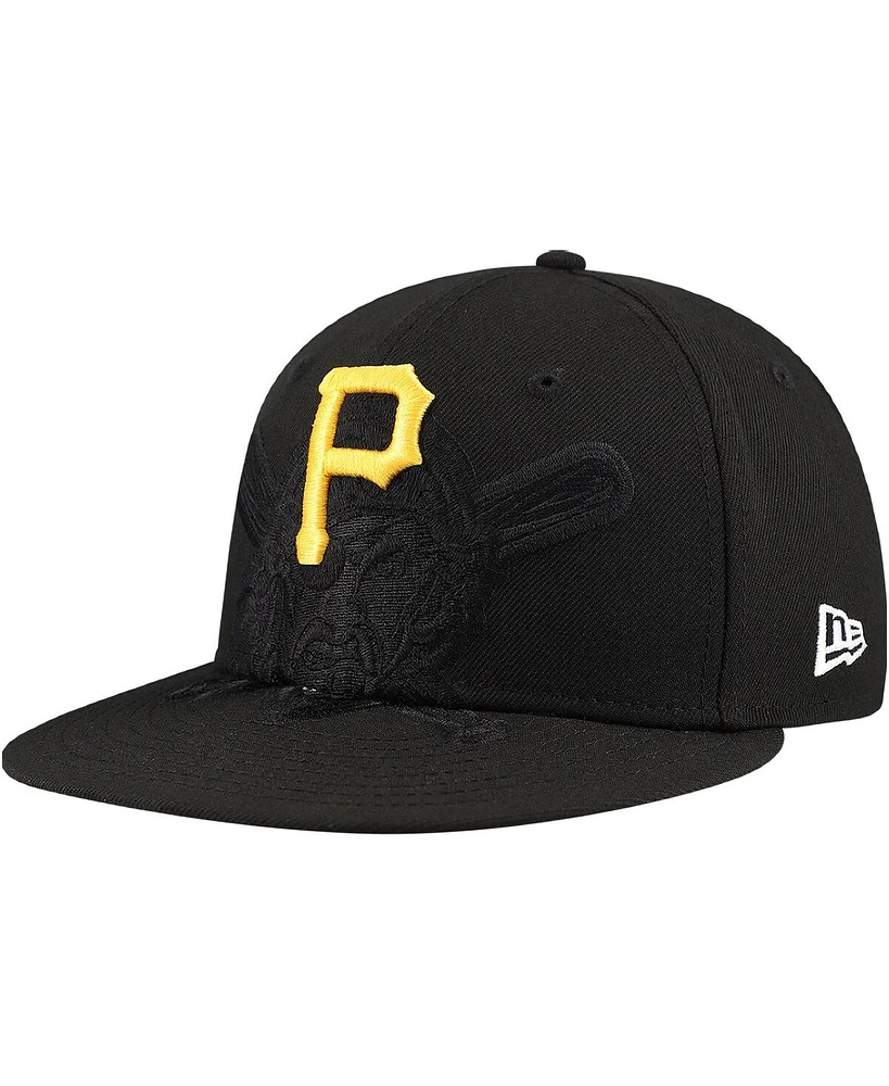 New Era Men's Black Pittsburgh Pirates Shadow Logo 59FIFTY Fitted Hat