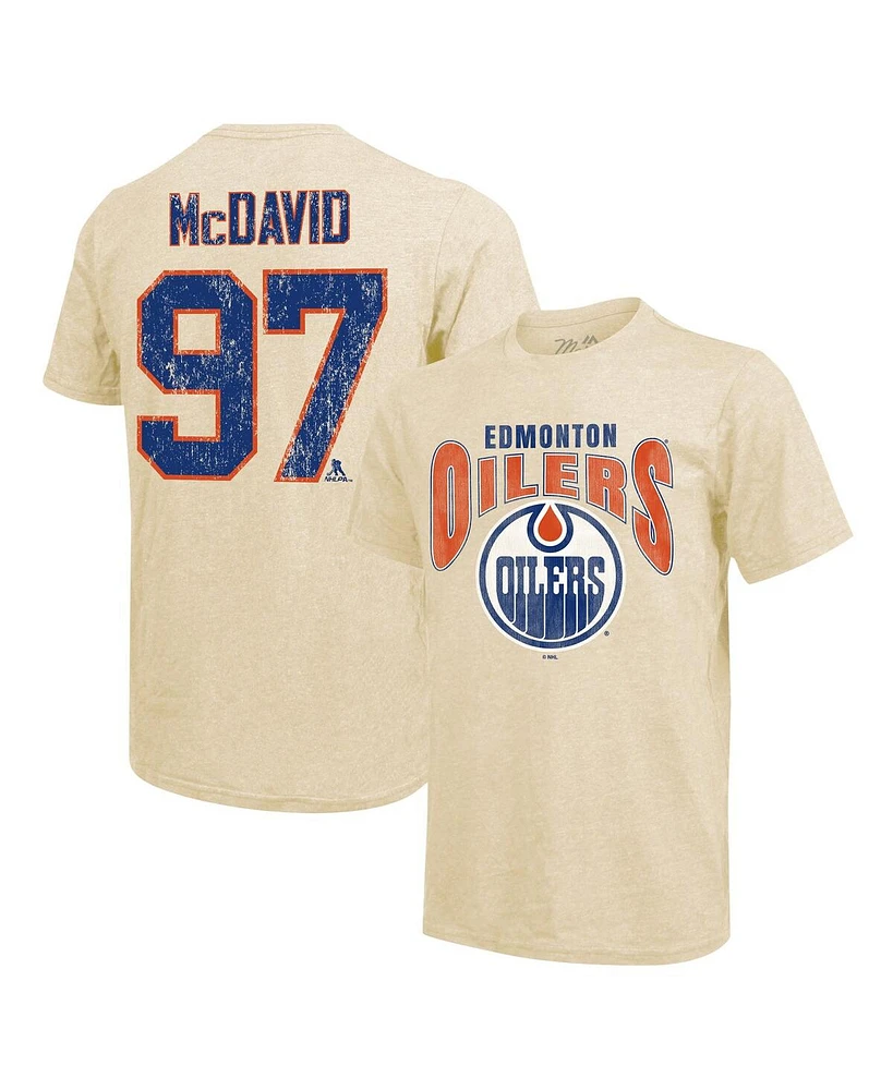 Majestic Threads Men's Connor McDavid Cream Edmonton Oilers Dynasty Name Number Tri-Blend T-Shirt