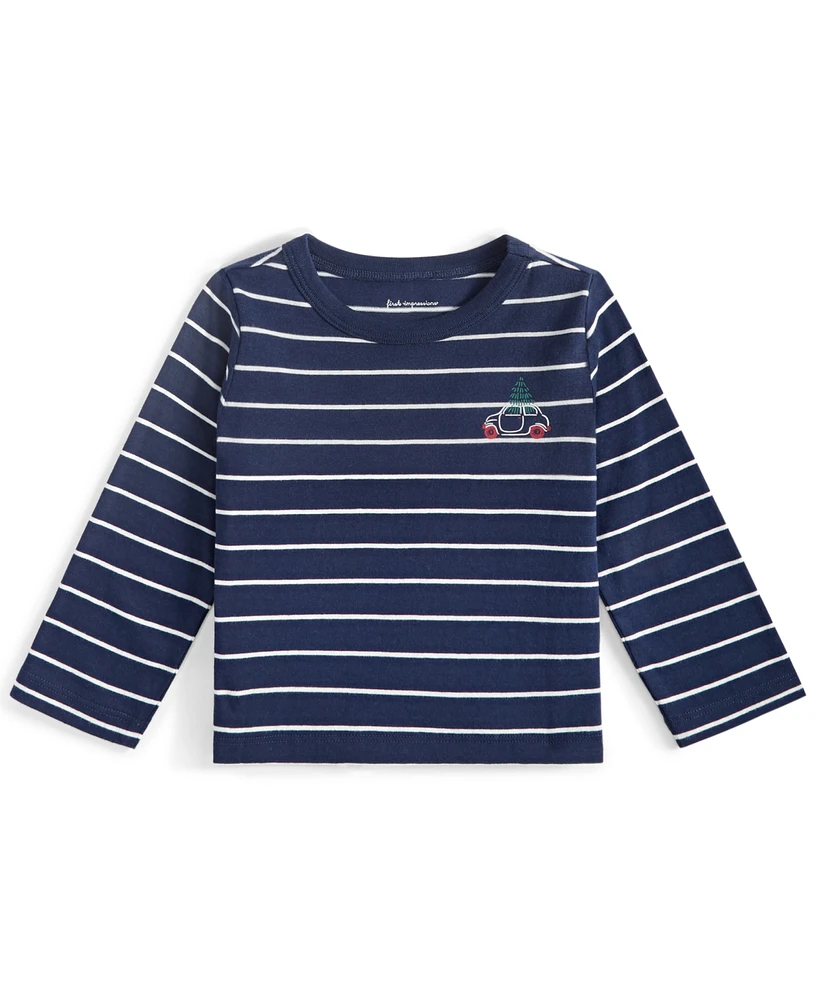 First Impressions Baby Boys Joey Holiday Car-Print Stripe Long-Sleeve T-Shirt, Created for Macy's