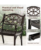 Costway Cast Aluminum Patio Chairs Outdoor Dining with Armrests & Curved Seats