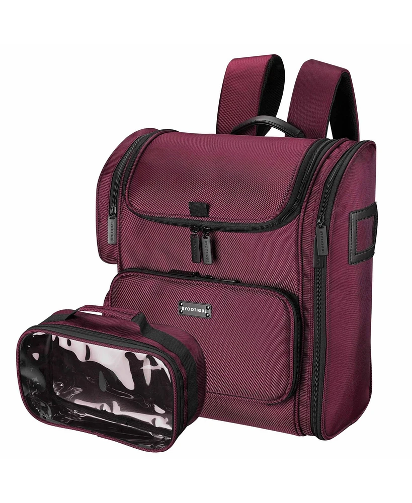 Byootique Beet Red Makeup Bag with Utility Pouch Soft Sided Cosmetic Backpack