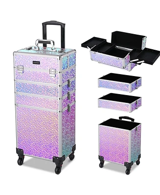 Byootique Rolling Makeup Train Case 4in1 Cosmetic Trolley Organizer Travel Case with Detachable Removable Wheels for Makeup Artist Trave Nail