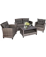 Costway 8PCS Patio Rattan Furniture Set Coffee Table Cushioned Sofa Garden Lawn Gray