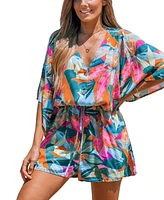 Cupshe Women's Colorful Leaf Print Drawstring Romper