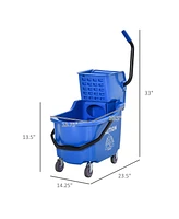 Homcom Residential Mop Bucket with Side Press Wringer and Wheels, Blue