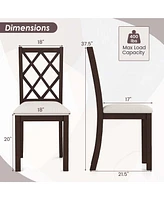 Costway Set of 2 Dining Chairs Wood Kitchen Side Chair with Inclined Backrest Cherry