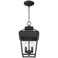 John Timberland Stratton Street Rustic Farmhouse Outdoor Hanging Ceiling Light Fixture Textured Black Lantern 2-Light 16 1/2" Clear Glass Exterior Bar