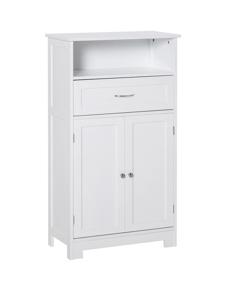 Kleankin Modern Bathroom Floor Cabinet, Free Standing Storage Cupboard, Linen Cabinet with Drawer and Adjustable Shelf, White