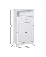 Kleankin Modern Bathroom Floor Cabinet, Free Standing Storage Cupboard, Linen Cabinet with Drawer and Adjustable Shelf, White