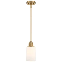 Possini Euro Design Copenhagan Warm Brass Gold Mini Pendant Light 4 3/4" Wide Modern Opal White Glass Cylinder Shade Fixture for Dining Room House Foy