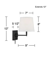 360 Lighting Lanett Modern Swing Arm Wall Lamps Set of 2 with Usb Charging Port Black Plug-In Light Fixture White Fabric Shade for Bedroom Bedside Hou