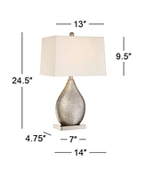 360 Lighting Royce Modern Table Lamps 24 1/2" Tall Set of 2 Silver Metal Teardrop Off White Tapered Rectangular Shade Decor for Bedroom Living Room Ho