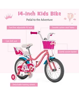 14 Inches Kids Bicycle w/Training Wheels & Basket for Boys Girls