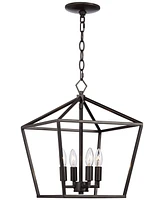 Franklin Iron Works Queluz Bronze Pendant Chandelier Lighting 13" Wide Farmhouse Industrial Rustic Geometric Cage 4-Light Fixture for Dining Room Livi