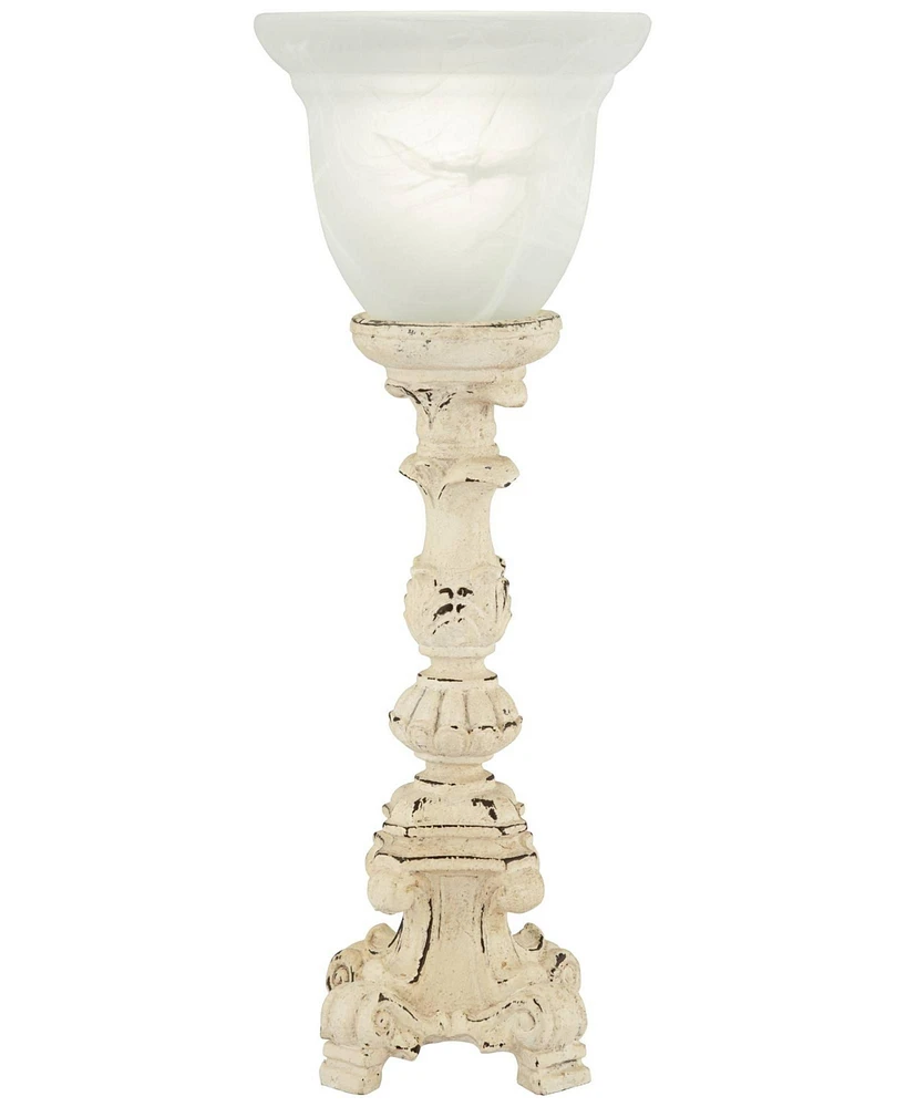 Regency Hill Traditional Country Cottage Console Accent Table Lamp 18 1/4" High French Beige Alabaster Glass Uplight Shade Decor for Living Room Bedro