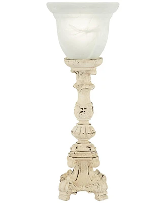 Regency Hill Traditional Country Cottage Console Accent Table Lamp 18 1/4" High French Beige Alabaster Glass Uplight Shade Decor for Living Room Bedro