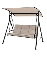 Costway 3-Person Hammock Chair Patio Porch Swing with Adjustable Canopy, Removable Cushion