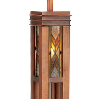 Robert Louis Tiffany Mission Rustic Tiffany Style Floor Lamp with Night Light 62.5" Tall Walnut Wood Column Square Geometric Stained Glass Shade Decor