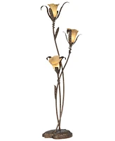 Franklin Iron Works Rustic Farmhouse Sculptural Floor Lamp Standing 68 1/4" Tall Bronze Gold 3-Light Amber Glass Intertwined Lily Flower Shade for Liv