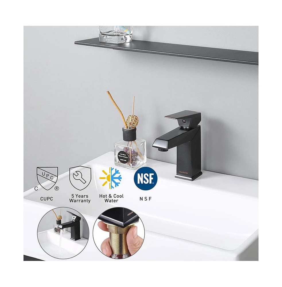 Yescom Aquaterior Contemporary 1 Hole Bathroom Square Faucet Vanity Sink Cold & Hot Water Orb