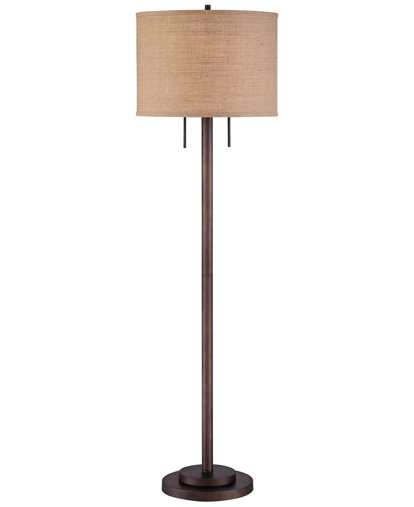 Possini Euro Design Garth Modern Industrial Standing Floor Lamp 63 1/2" Tall Oil Rubbed Bronze Brown Metal Burlap Fabric Drum Shade Decor for Living R