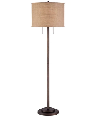 Possini Euro Design Garth Modern Industrial Standing Floor Lamp 63 1/2" Tall Oil Rubbed Bronze Brown Metal Burlap Fabric Drum Shade Decor for Living R