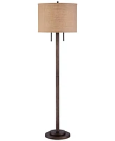 Possini Euro Design Garth Modern Industrial Standing Floor Lamp 63 1/2" Tall Oil Rubbed Bronze Brown Metal Burlap Fabric Drum Shade Decor for Living R