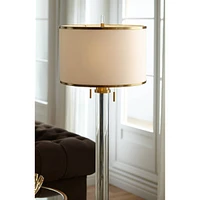 Possini Euro Design Cadence Modern Luxe Art Deco Floor Lamp Standing 62" Tall Satin Brass Gold Metal Crystal Glass Column Linen Drum Shade Decor for L