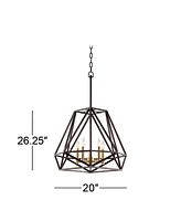 Franklin Iron Works Hawking Bronze Geometric Cage Pendant Chandelier Lighting 20" Wide Industrial 5-Light Fixture for Dining Room House Foyer Entryway