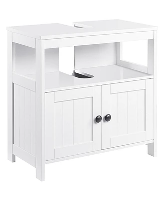 Kleankin Pedestal Sink Storage Cabinet, Under Sink Cabinet with Double Doors, Bathroom Vanity Cabinet with Shelves, White