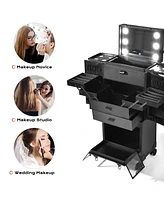 Byootique Pro Rolling Makeup Case Aritist Cosmetics w/ Lights Mirror Studio Black