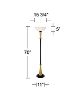 Possini Euro Design Burbank Modern Mid Century Art Deco Torchiere Floor Lamp Standing 70" Tall Black Brass Metal Frosted White Glass Bowl Shade for Li