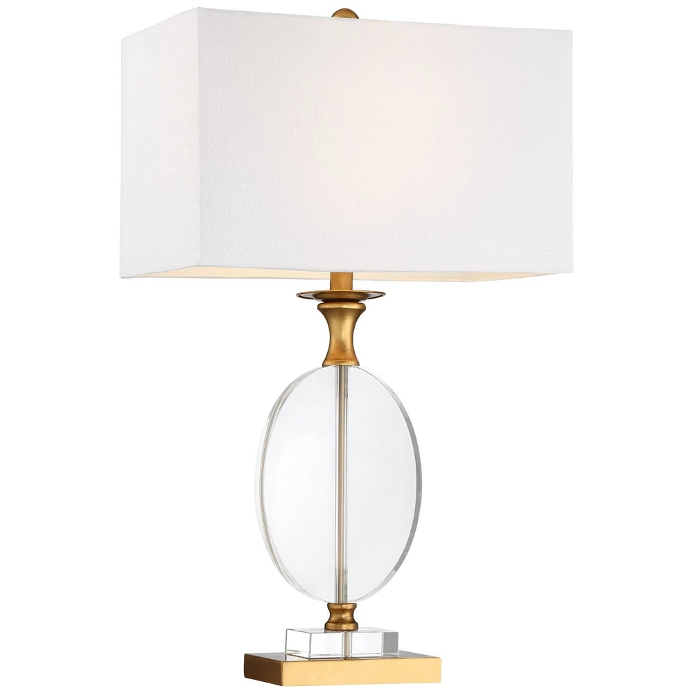 Vienna Full Spectrum Valerie Modern Glam Luxury Table Lamp 28" Tall Gold Clear Crystal Glass White Fabric Rectangular Shade for Living Room Bedroom Ho