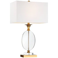 Vienna Full Spectrum Valerie Modern Glam Luxury Table Lamp 28" Tall Gold Clear Crystal Glass White Fabric Rectangular Shade for Living Room Bedroom Ho