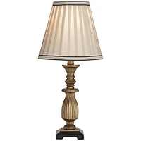 Regency Hill Ribbed Traditional Rustic Accent Table Lamp 18" High Antique Gold Beige Fabric Pleated Empire Shade Decor for Bedroom Living Room House H