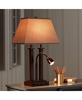 Deacon Modern Desk Table Lamp with Usb and Ac Power Outlet in Base Gooseneck Led 26" High Bronze Rectangular Linen Shade for Living Room Bedroom House