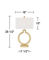 360 Lighting Modern Table Lamps 28 1/2" Tall Set of 2 with Usb Charging Port Brushed Gold Open Ring White Rectangular Shade for Bedroom Living Room Ho