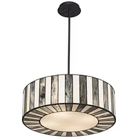 Robert Louis Tiffany Black Tiffany Style Drum Pendant Chandelier 20" Wide Black White Striped Art Glass 4-Light Fixture for Dining Room House Foyer Ki