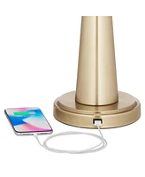 360 Lighting Karla Modern Table Lamps 25" Tall Set of 2 with Usb Charging Port Brass Gold Metal Beige Fabric Drum Shade for Bedroom Living Room House